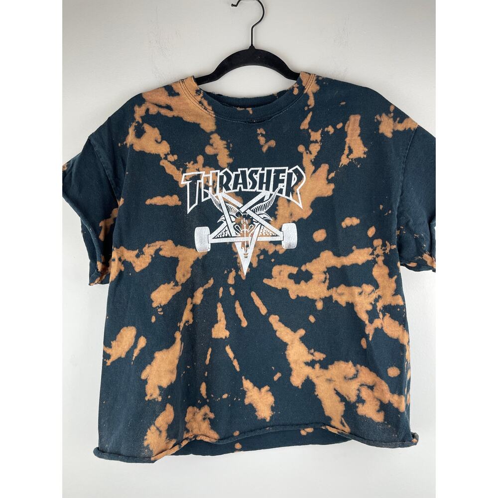 Reworked Thrasher Skategoat Bleach Crop Graphic Tee Unisex Medium